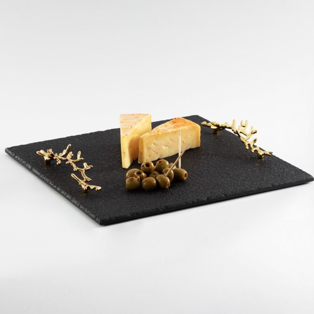 HARVEST CHEESE BOARD - Handcrafted Stone Serving Tray for Cheese (Chromed Brass) - Image 2