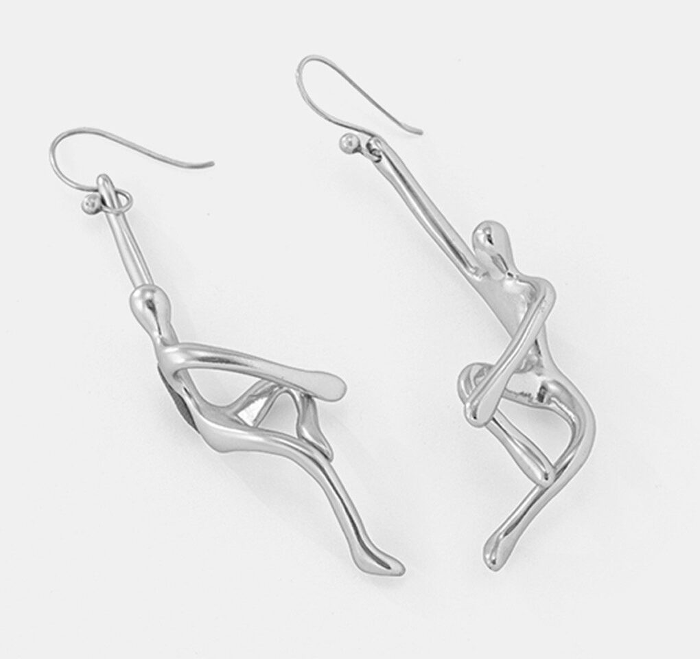 SAPIENS DANGLER Earrings – Unique Brass Statement Earrings (White Bronze)