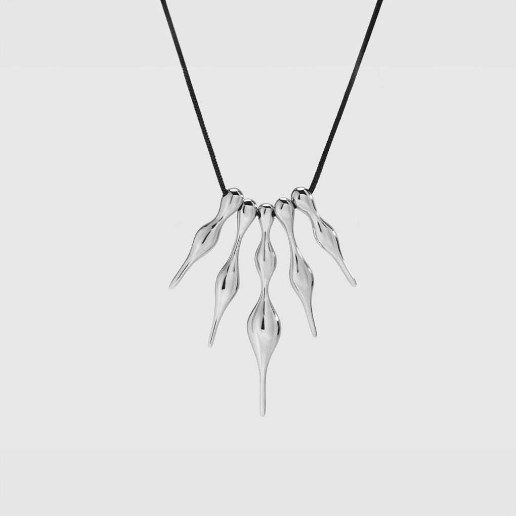 BUD NECKPIECE – Handcrafted Brass Pendant Necklace (White Bronze)