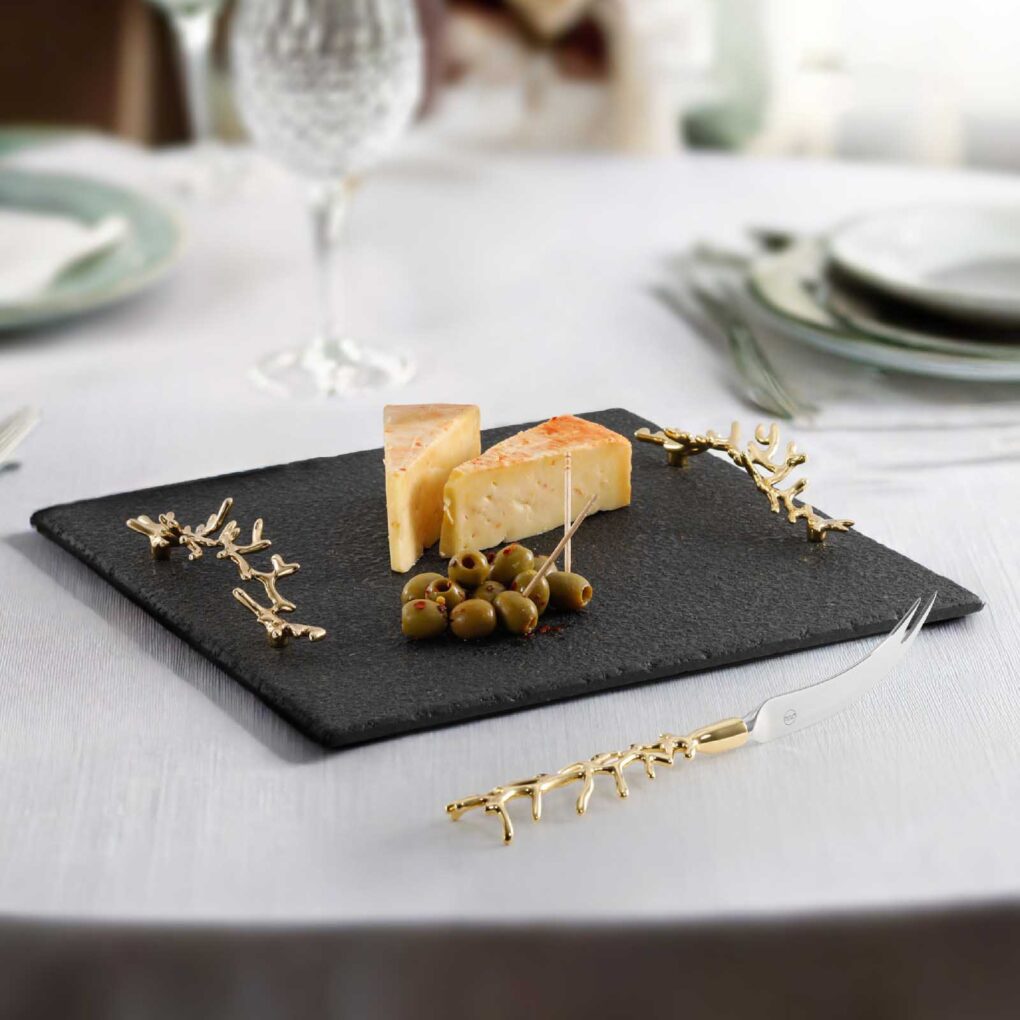 HARVEST CHEESE BOARD - Handcrafted Stone Serving Tray for Cheese (Polished Brass) - Image 3